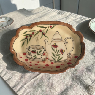 Hand - made - Keramická tácka Čaj o piatej